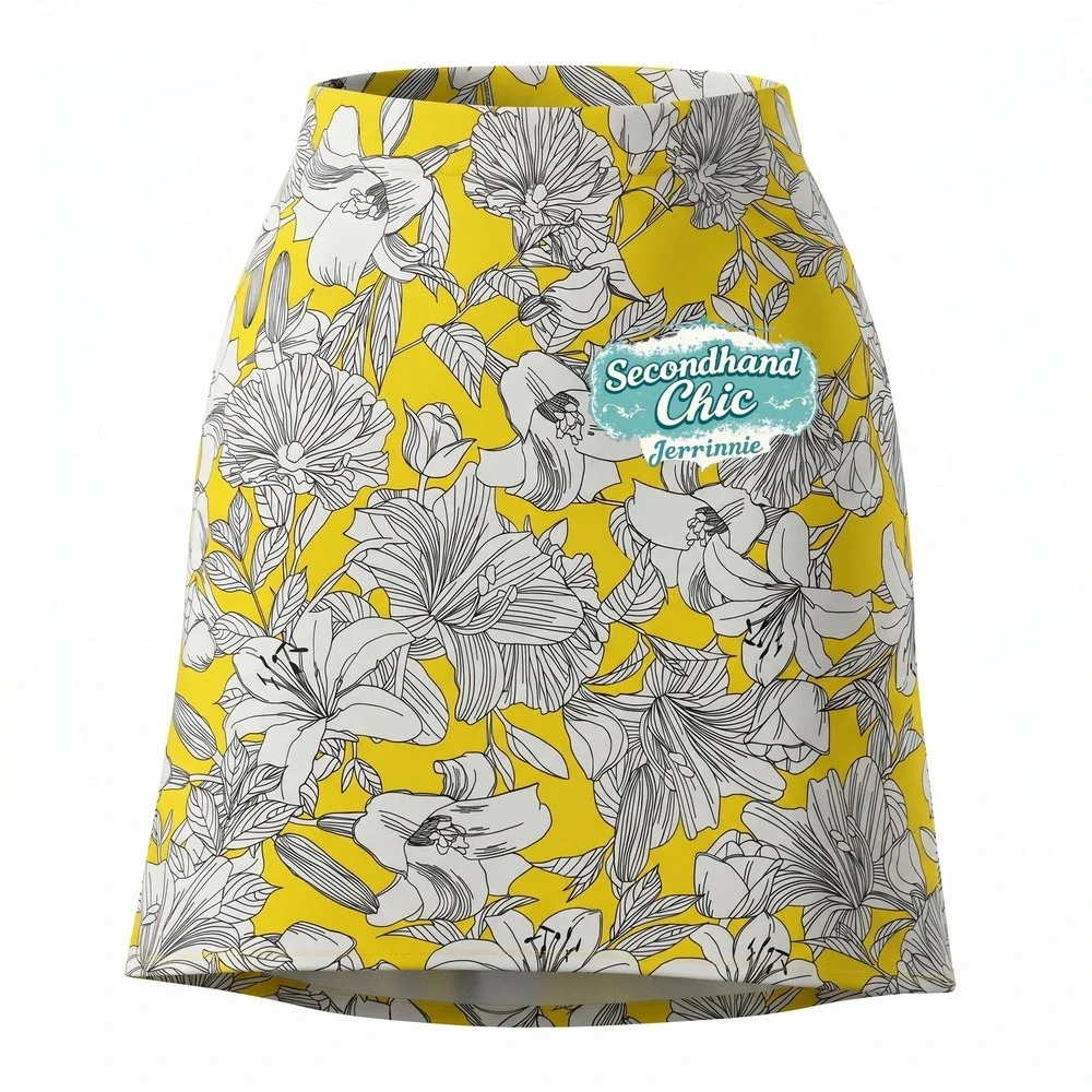 NYCC New York Clothing Co Yellow Floral Lily Pencil Skirt XL Knee Length Stretch